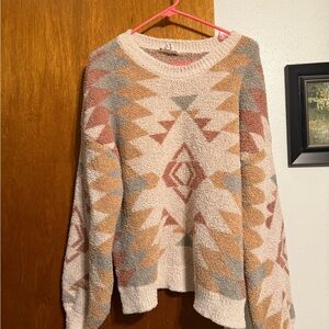 Love Riche Geometric Sweater - Cream, Tan, and Gray